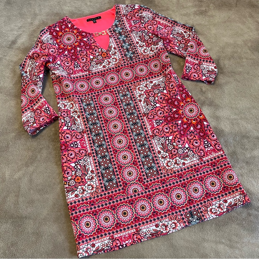 Tiana B. | Belk's Womens Red Navy Heavenly Silk Garden Pattern Pullover Dress 8